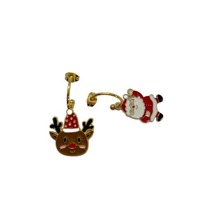 earrings steel gold hoop deer and santa2